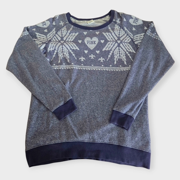 PINK Victoria's Secret Crewneck Banded Oversized Snowflake Sweater M - Picture 1 of 5